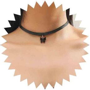 Vintage Black Butterfly Pendant Necklace Chain Goth Leather Choker Necklace Gothic Velvet Choker Chain Punk Black Necklace Rock Statement Necklace Jewelry Gift for Women and Girls
