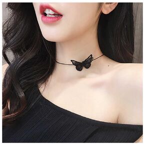 Iaceble Gothic Lace Butterfly Choker Necklace Black Thin Leather Rope Necklace Black Butterfly Collar Necklace Gothic Black Choker Necklace Jewelry for Women and Girls