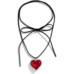 Fuqimanman2020 Big Heart Pendant Choker Necklace Chunky Glass Puffy Heart Necklace Y2K Red Heart Choker Trendy Jewelry for Women Girls