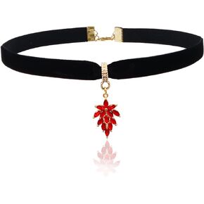 Leaf Pendant Choker Necklace with Faux crystal Gemstones Velvet Collar Jewelry for Women Girls