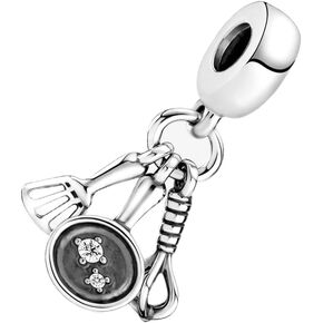 Spatula, Frying Pan & Whisk Dangle Charm Fit Women Bracelet Necklaces Fashion Gifts 925 Sterling Silver DIY Jewelry