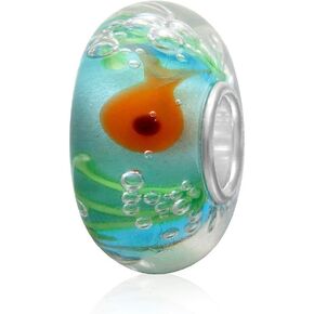 ABAOLA Goldfish Floating in Blue Sea Lampwork Murano Glass Charm 925 Sterling Silver Core fit for Fashion Charms Bracelets