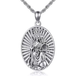 YAFEINI Santa Muerte Necklace 925 Sterling Silver La Santa Muerte Pendant Sugar Skulls Death Mexican Amulet Jewelry for Man