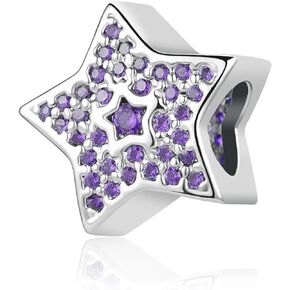 Luluadorn Women Charm for Bracelets Sparkling Star Purple Blue Clear CZ Silver Beads Bracelets Charm for Women Girls Family Friends Classmate