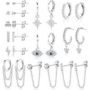 12Pairs الذهب والفضة استرخى سلسلة القرط كرة صغيرة تشيكوسلوفاكيا ترصيع Huggie هوب القرط للنساء الرجال in Kuwait