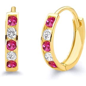 14k Yellow Gold 2mm Thickness CZ Channel Set Hoop Huggie Earrings (10 x 10 mm) - 3 Different Color Available