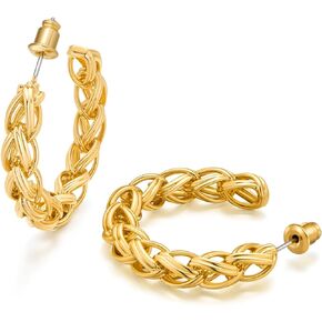 Gold Earrings for Women 14k Plated Twist Wheat Hoop Earrings Fashion Statement Jewelry Gift for Her