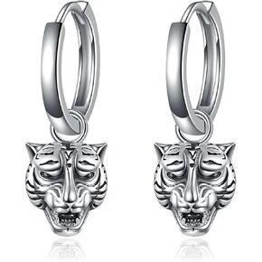 Midir&Etain Tiger Earrings 925 Sterling Silver Tiger Hoop Earrings Vintage Jewelry Gifts Men Women