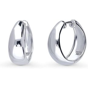 BERRICLE Sterling Silver Dome Medium Fashion Hoop Earrings for Women, 0.75"