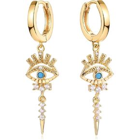 GUEMER Gold Dainty Huggie Hoop Earrings 14K Gold Filled Simple Charm Evil Eye Earrings Open Drop Dangle Cross Coin Star Venice Snake Chain Hypoallergenic Tassel Earrings for Women in Saudi Arabia