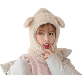 GK-O Women Hat Cap Fleece Furry Fluffy Warm Winter Bear Ears Animal Hoodie Kawaii