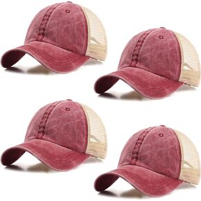 4 Pack Vintage Unstructured Trucker Hat Adjustable Cotton Washed Distressed Mesh Back Baseball Cap for Outdoor Sports Tennis