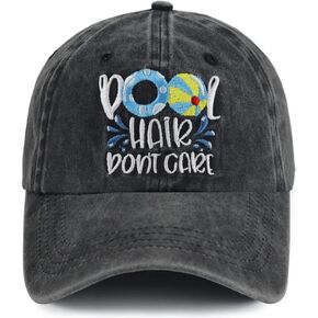 Pool Hair Don't Care Baseball Cap for Men Women, Funny Adjustable Embroidered Washed Cotton Summer Outdoor Sport Sun Hat