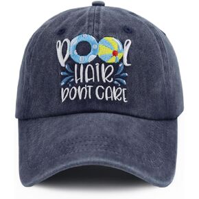 Pool Hair Don't Care Baseball Cap for Men Women, Funny Adjustable Embroidered Washed Cotton Summer Outdoor Sport Sun Hat