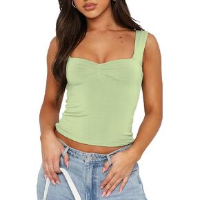 KIGRAD Women's Y2K Sweetheart Neck Sleeveless Strappy Crop Tank Top Pleated Bustier Backless Summer Going Out Cami Shirt