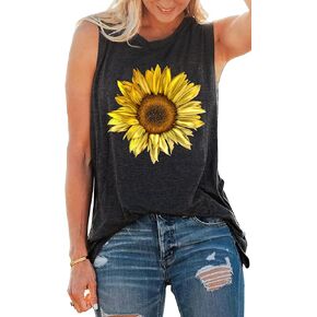 Sunflower Tank Tops Women Sunflower Graphic Tees Shirts Summer Leopard Print Sleeveless Tees Top