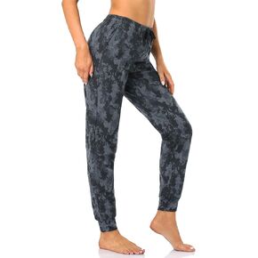 Safort 28" Inseam Regular Tall 100% Cotton Casual Workout Sweatpants with 3 Pockets, Yoga Joggers Pants, Tapered Lounge Cuff Cropped Pants, Black Blue Marble M