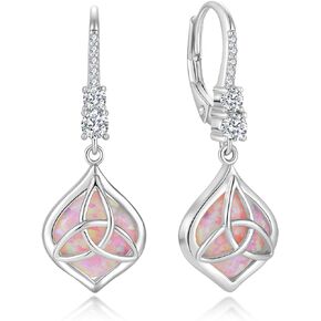 Women's Opal Celtic Knot Earrings 925 Sterling Silver 5A Cubic Zirconia Birthstone Dangle Drop Leverback Earrings Christmas Anniversary Birthday Day Jewelry Gifts for Wife Girls Her