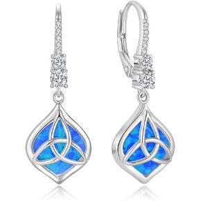 Women's Opal Celtic Knot Earrings 925 Sterling Silver 5A Cubic Zirconia Birthstone Dangle Drop Leverback Earrings Christmas Anniversary Birthday Day Jewelry Gifts for Wife Girls Her