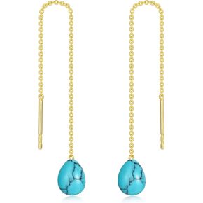 اقراط متدلية من الذهب عيار 14 قيراط بتصميم دمعة للنساء على شكل كمثرى، اقراط فيروزية متدلية بسلسلة متدلية، ذهبي اصفر، تركواز, الذهب الأصفر, تركواز in Kuwait
