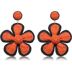 Rattan Earrings for Women Statement Boho Raffia Straw Wrapped Flower Drop Dangle Earrings Summer Tropical Beach Jewelry