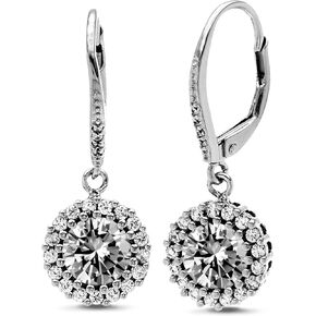 ميا سارين جولة مكعبة زركونيا هالو متدلي قطرة ليفرباك أقراط هدية الزفاف للنساء في الروديوم مطلي 925 الفضة الاسترليني in Kuwait