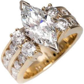 Hsitgexf Yellow Gold-Plated Marquise Cut & Round Cut Cubic Zirconia Rings Simulated Diamond Bridal Engagement Ring,Vintage Style Wedding Band Ring Jewelry Gifts