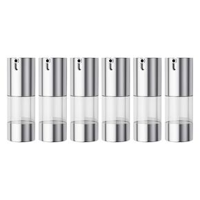 longway Silver Airless Cosmetic Cream Pump Bottle Travel Size Dispenser Refillable Containers（1oz/30ml,pack of 6