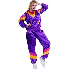 DSplay Women 70's80's Disco Clothes for Adult Costumes (women purple)