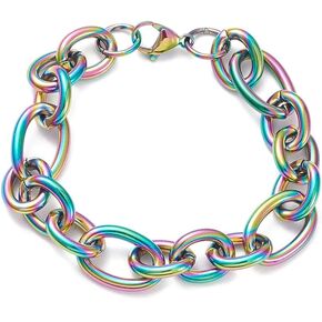 Stainless Steel Figaro Bracelet Lobster Rainbow Purple Multi-color 8.2 Z43