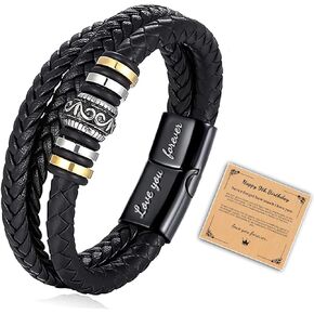 APIUWOXE To My Son Grandson Boys Leather Bracelet Birthday Christmas Gifts Ideas Multi-Layer Braid Cuff Bracelets for Teen Boy Nephew