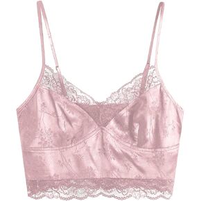SweatyRocks Women's V Neck Crop Cami Tank Top Lace Trim Sleeveless Shirt