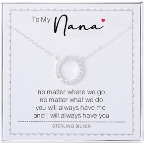 AmpleLove Nana Necklace - Sterling Silver Simple Circle Necklace Bezel Pendant Sparkly Cubic Zirconia Halo Necklaces for Women Girls