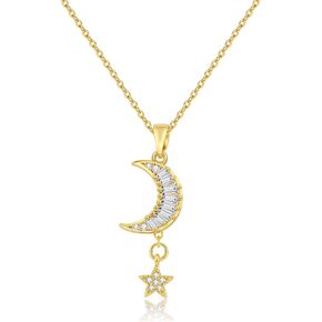 Dainty Necklace for Women Sterling Silver Crescent Moon Necklace Tiny Moon and Star Necklace Simple CZ Diamond Moon Pendent Necklace for Girls Valentines Day Trendy Jewelry Gift