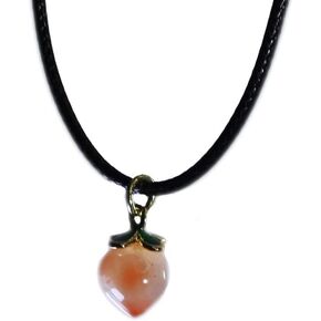 Tiny Cute Natural Agate Carved Peach Pendant Necklace with Cord Red Agate for Teens Girls Women Crystal Gemstones Special Charm Lucky Gift