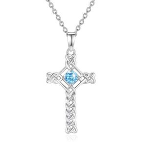 Cross Necklace for Women 925 Sterling Silver Celtic Knot Cross Pendant Necklace Irish Jewelry Gifts for Ladies Girls