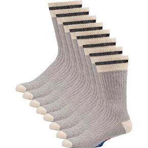 GaryM Men's Heritage Stripe Performance Cushioned Socks, Work Hiking Camp Sock, Boot Size 7-12, 4-Pairs