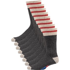 GaryM Men's Heritage Stripe Performance Cushioned Socks, Work Hiking Camp Sock, Boot Size 7-12, 4-Pairs