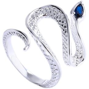 SUKKCCNO 925 Sterling Silver Blue Topaz Band Snake Ring for Women Adjustable Open Animal Ring Natural Sapphire Birthstone Vintage Wrap Stacking Statement Cobra Snake Rings