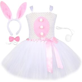 Bunny Costume Kids White Bunny Tutu Dress Easter Bunny Rabbit Costume Tutu Outfit Skirt Headband Tail for Girls