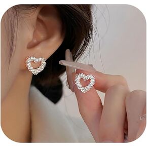 925 Sterling Silver Love Heart Earrings for Women, Dainty Hollow Cute Heart Stud Earring to Girls Teens,Fashions Jewelry Birthday Gifts for Her
