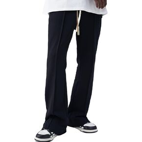 WDIRARA Men's Wide Leg Flare Sweatpants Drawstring Trousers High Waisted Casual Outdoor Sweatpants with Pockets