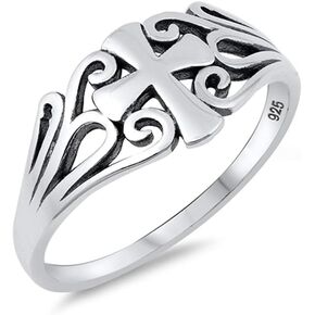 Oxidized Filigree Cross Swirl Christian Ring 925 Sterling Silver Band Sizes 4-10