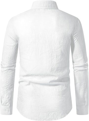 AoShuang القطن قميص كتان للرجال رقيقة جدا عادية بأكمام طويلة قميص بلون الاستوائية عطلة الشاطئ قمصان in Kuwait