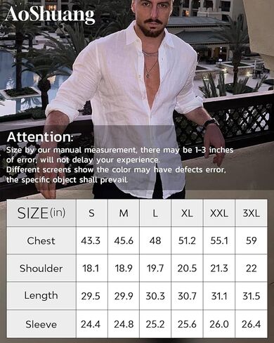 AoShuang القطن قميص كتان للرجال رقيقة جدا عادية بأكمام طويلة قميص بلون الاستوائية عطلة الشاطئ قمصان in Kuwait
