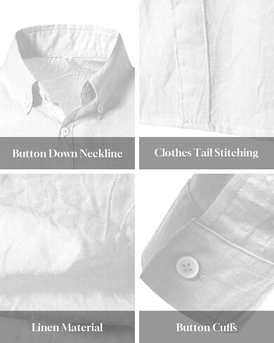 AoShuang القطن قميص كتان للرجال رقيقة جدا عادية بأكمام طويلة قميص بلون الاستوائية عطلة الشاطئ قمصان in Kuwait