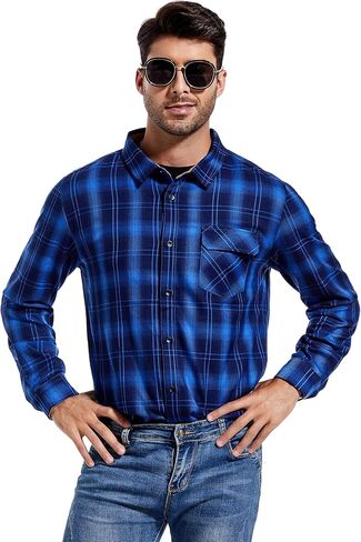 قمصان APWKL رجالية كاجوال بأكمام طويلة وأزرار سفلية من الفلانيل مع جيب in Kuwait