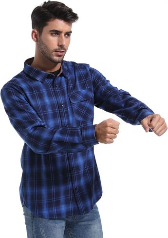 قمصان APWKL رجالية كاجوال بأكمام طويلة وأزرار سفلية من الفلانيل مع جيب in Kuwait