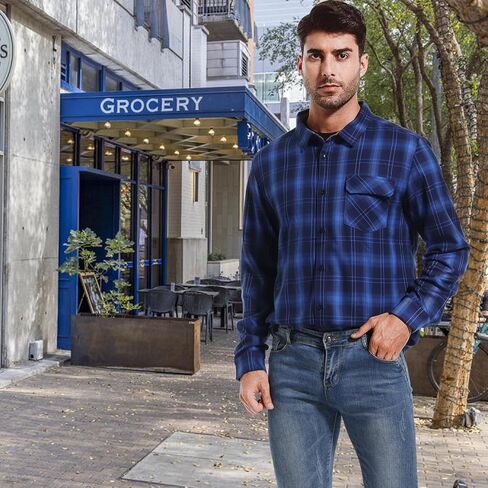 قمصان APWKL رجالية كاجوال بأكمام طويلة وأزرار سفلية من الفلانيل مع جيب in Kuwait