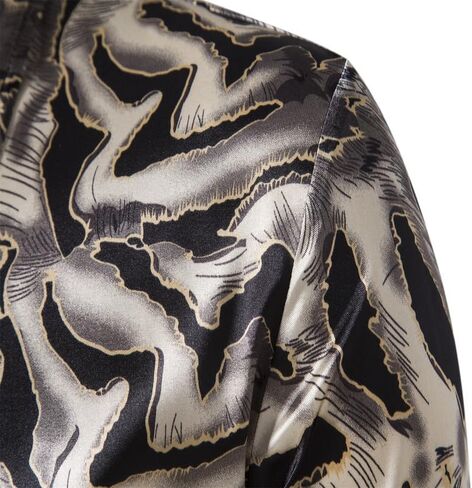 قمصان رجالي من الساتان بطبعة الفهد قمصان فاخرة مطبوعة بأزرار للأسفل قمصان حريرية ضيقة مناسبة للحفلات الراقصة in Kuwait